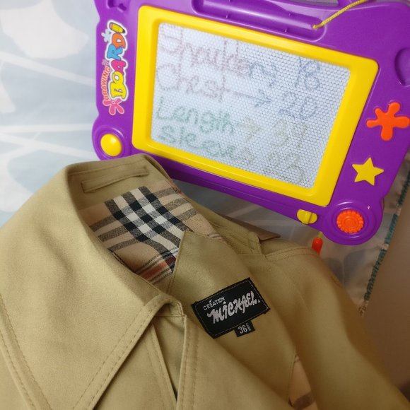 XDouble Breasted belted Long Trench Coat, Made in Poland,Pocket Nova Check Lined - Picture 14 of 15